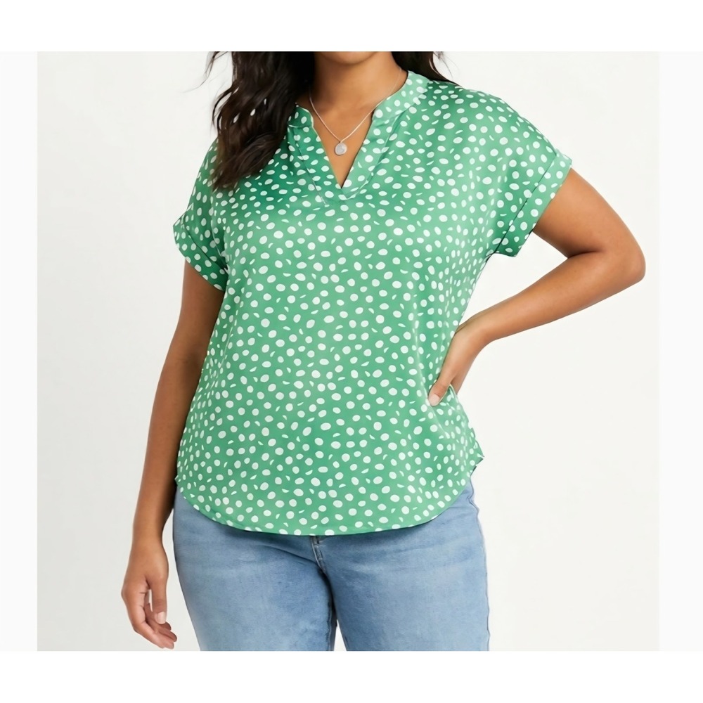 Stitchwürks Women's Polka Dot Green/ White Blouse Shirt Size 2X NWT